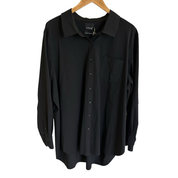 NWT Lysse’ 3X Black Schiffer Button Down Tunic Shirt Lyssentials Microfiber New - Picture 4 of 10